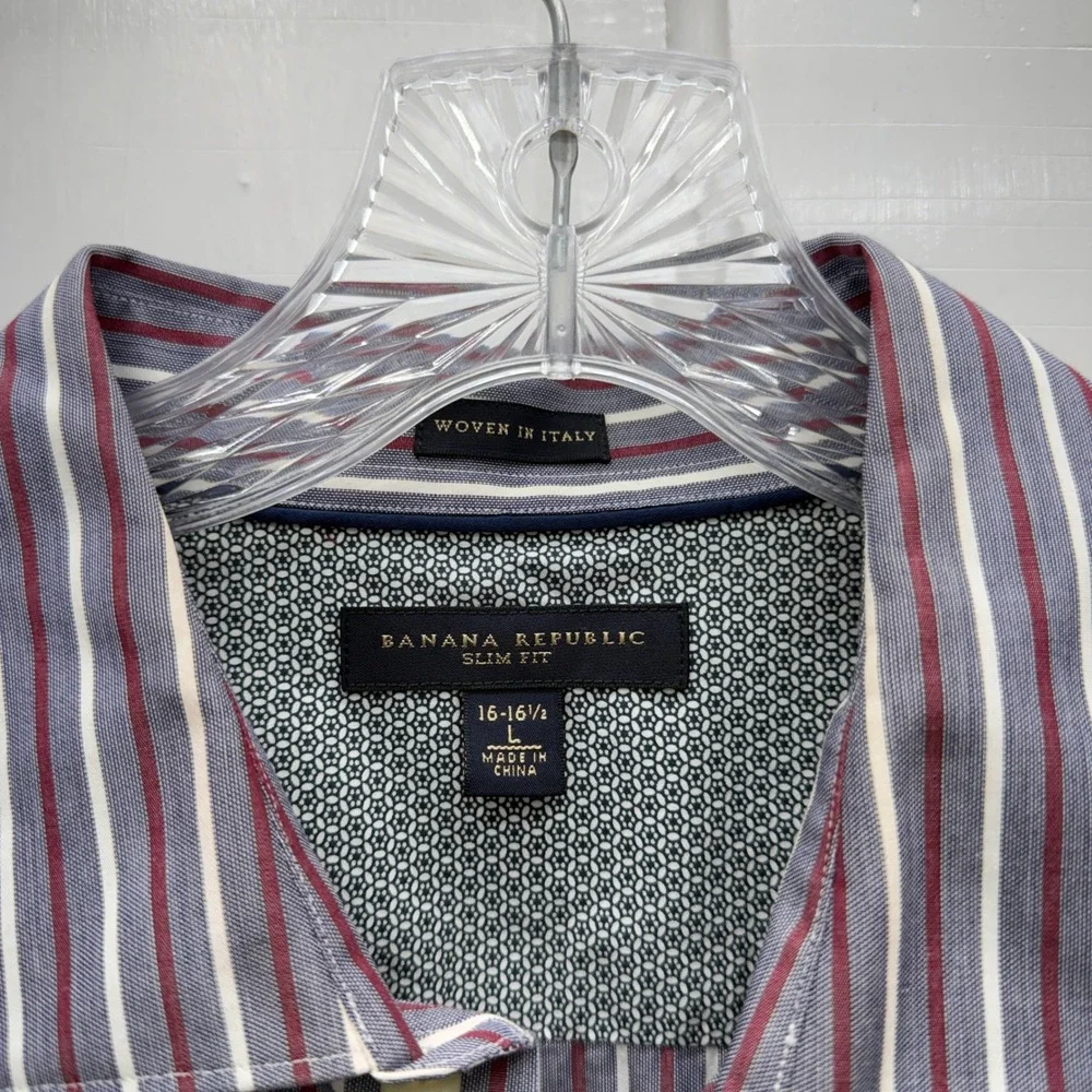 2 Banana Republic Mens Large‎ Button Down Shirts Classic Slim Fit Striped